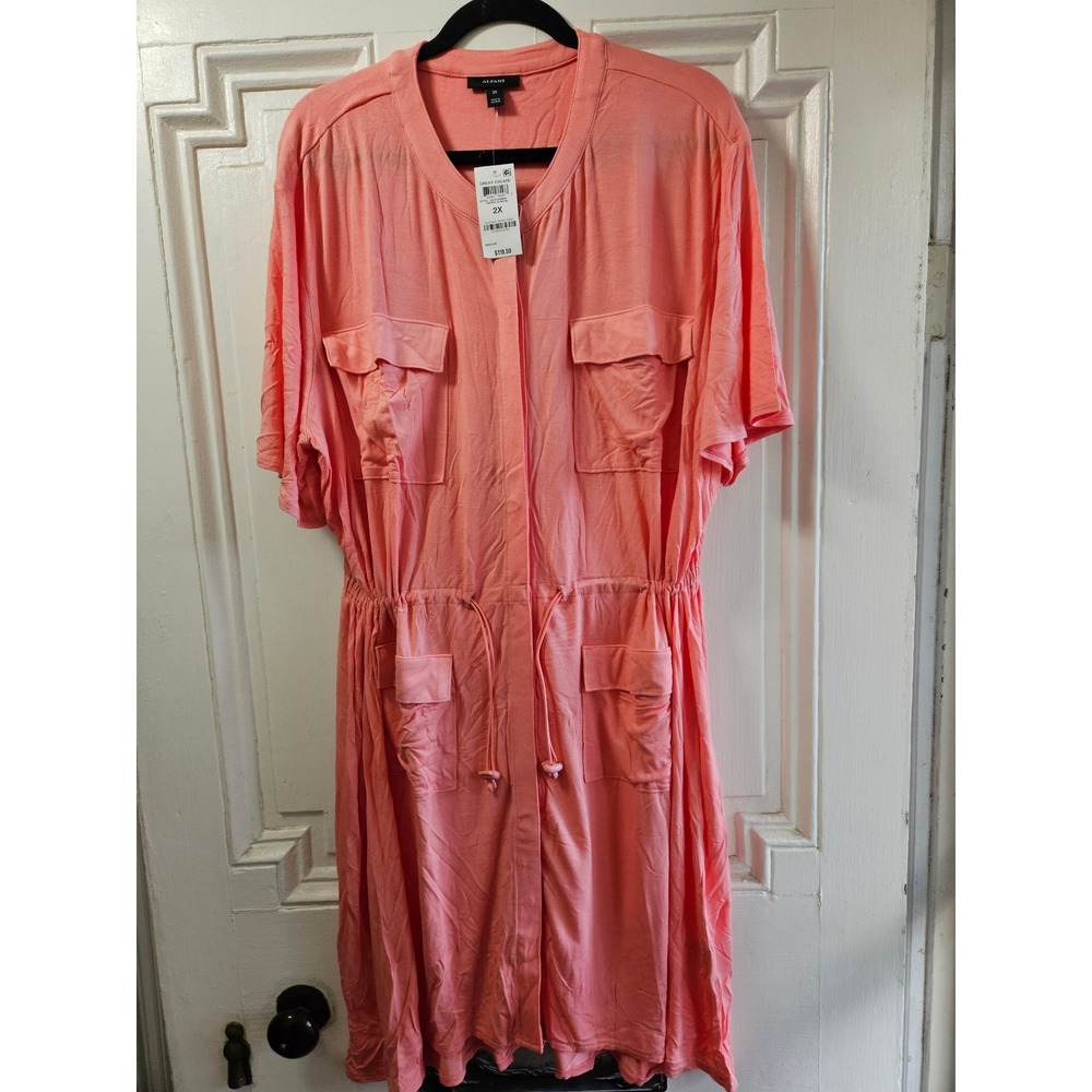 Alfani Great Escape Coral Pink Utility Drawstring Shirt Dress 2X NWT 100121508WN